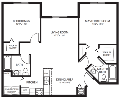 Floor plan for 2 beds, 2 baths, 1078 sqft